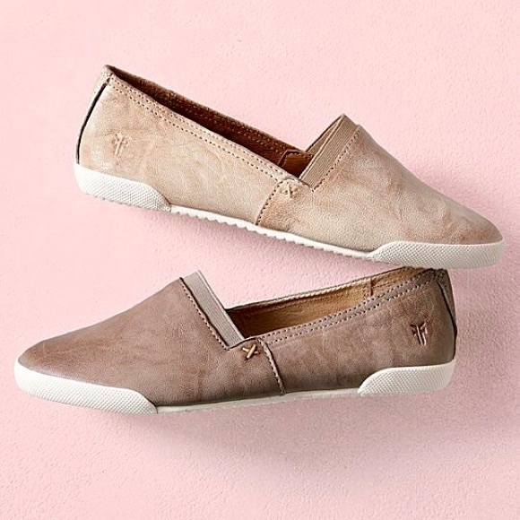 Frye Shoes - FRYE MELANIE SLIP ON GREY LEATHER FLAT LOAFERS